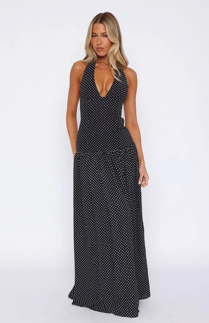 Split-waist Polka-dot Backless V-neck Dress - Image 4