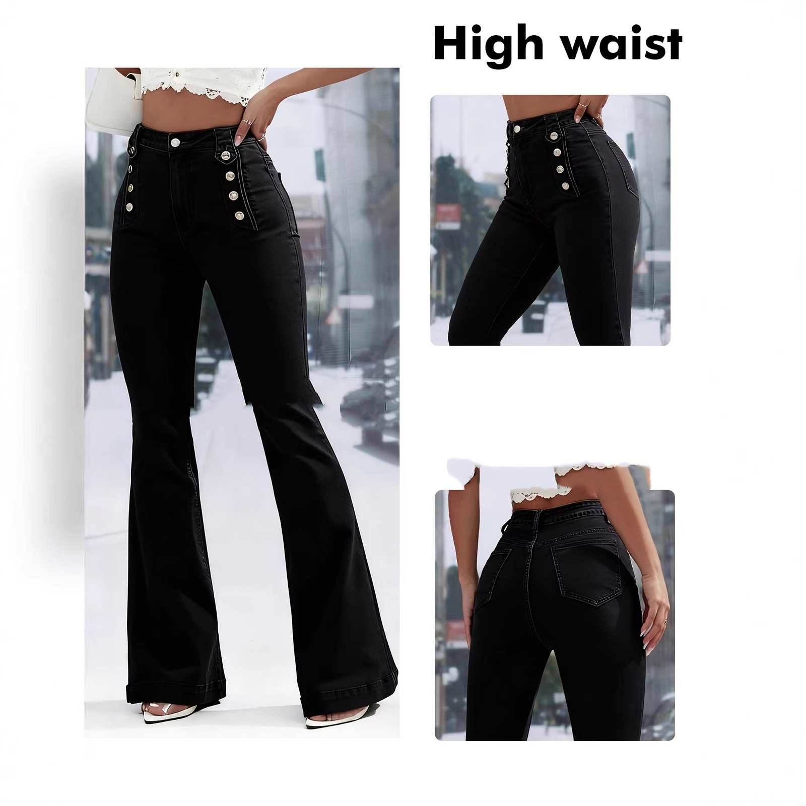 Button-fly Washed Stretch Denim Jeans - Image 3