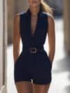 Deep V-neck White Belted Jumpsuit