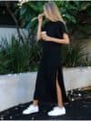 Casual Black Maxi Dress with Side Slit – Soft Short Sleeve Long Dress with Free Shipping