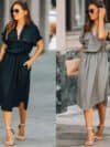 Women’s Cotton Midi Dress – V-Neck Short Sleeve Summer Dress