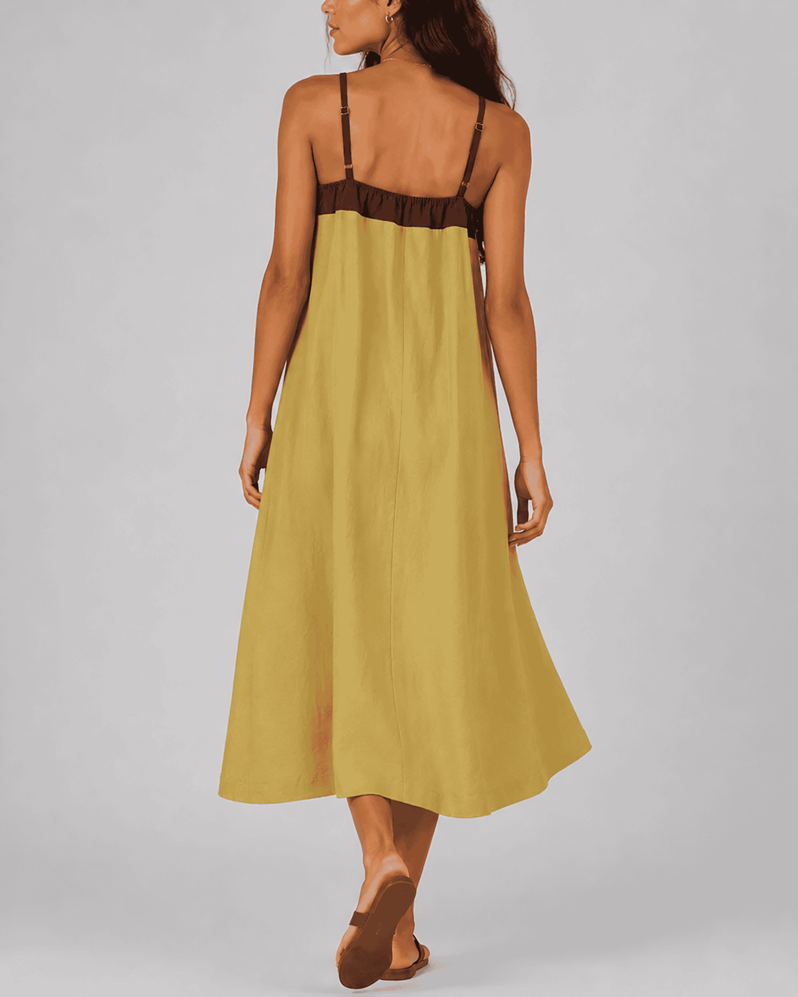 Casual Contrast-Trim Cotton-Linen Maxi Dress with Pockets - Image 2