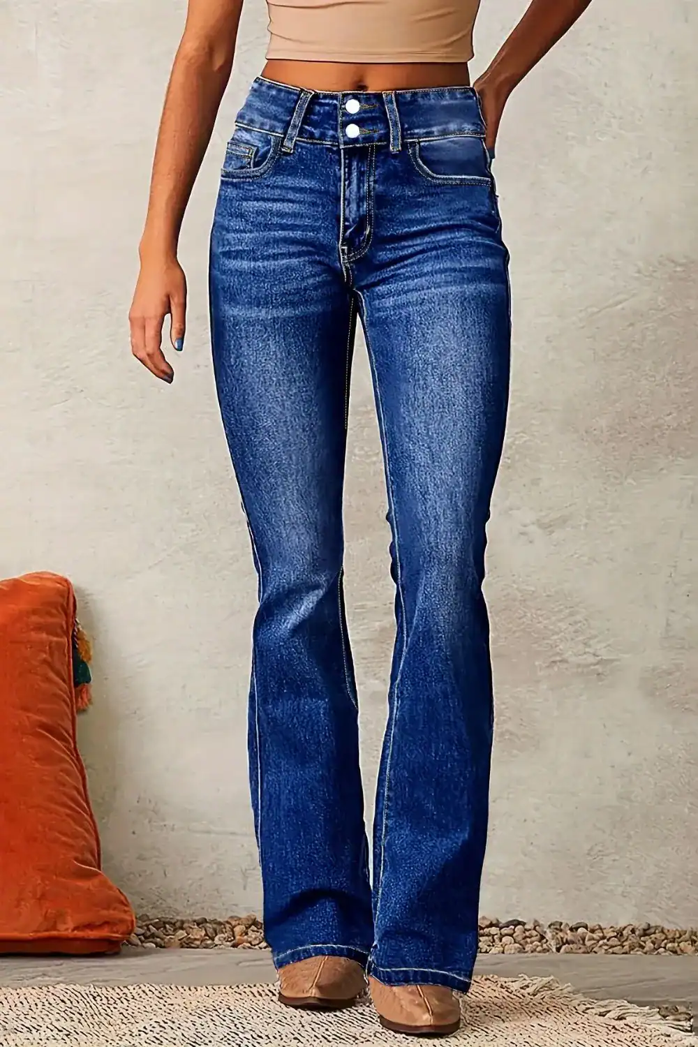 Mid-Rise Flared Denim Jeans with Vintage Wash